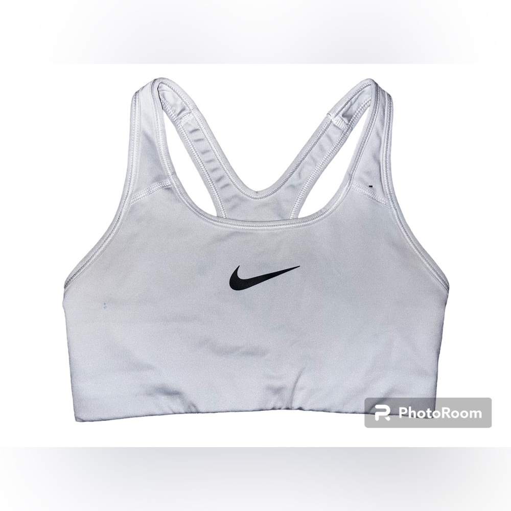 Nike DryFit Sports Bra - White/Black Swoosh - Size S